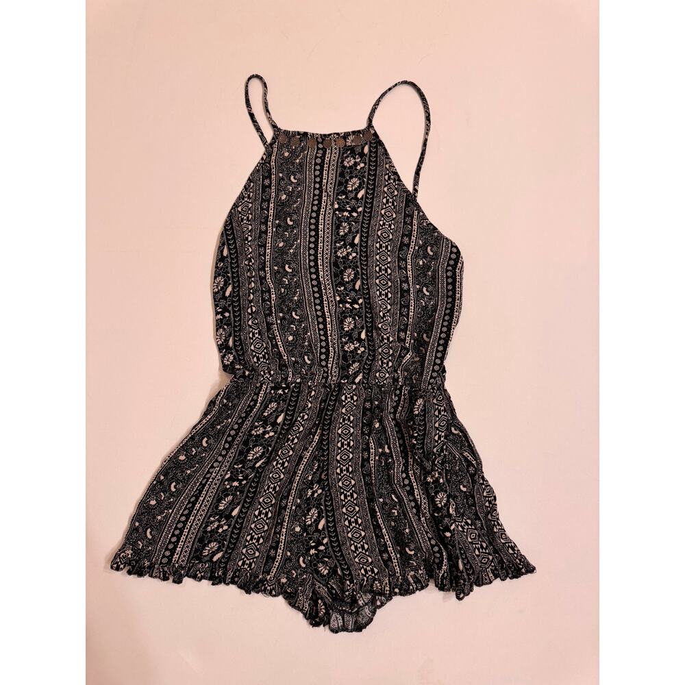 American Eagle Women's Black/White Romper Gold Embellishments Size M Viscose